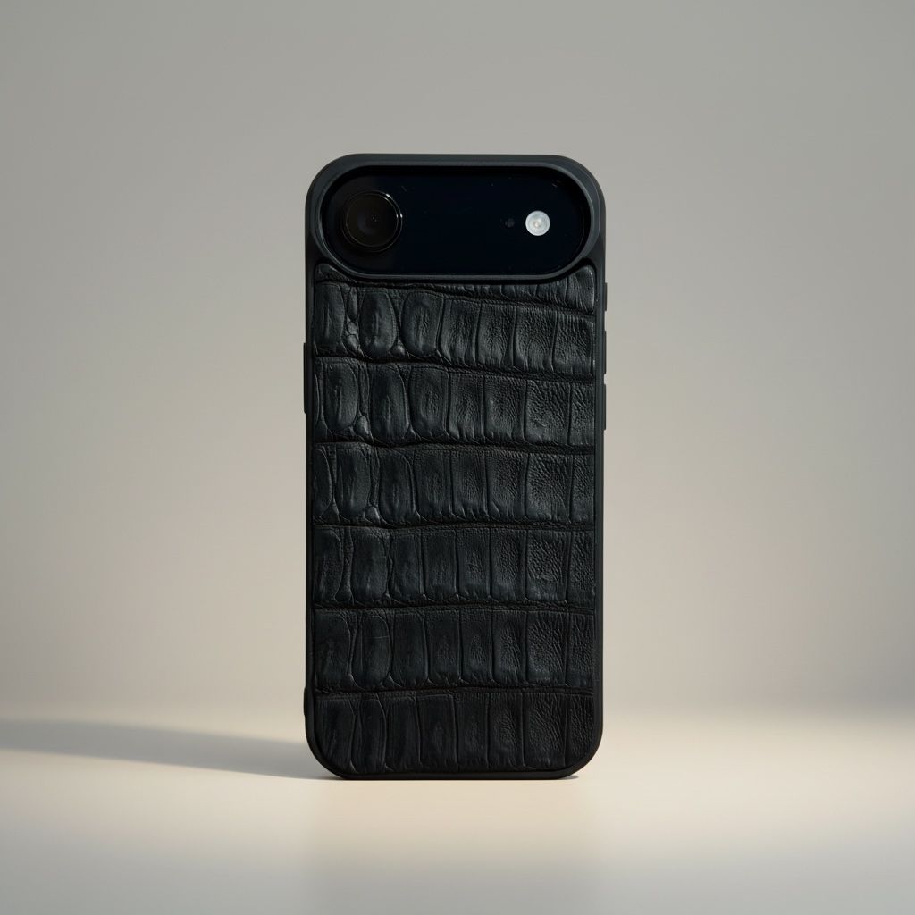 Funda De Piel De Cocodrilo Negro Exclusiva Para iPhone 17 Air