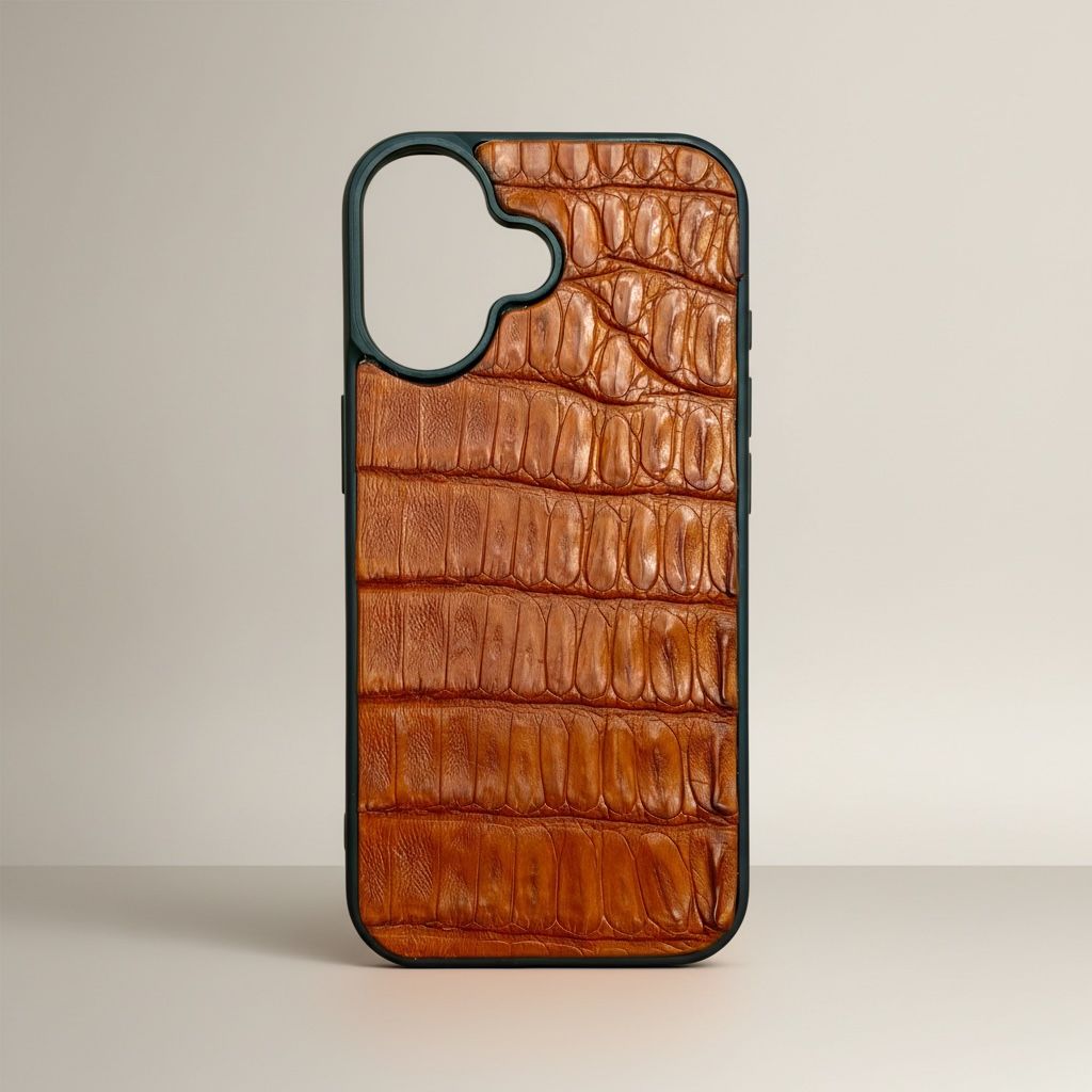 Funda De Piel De Cocodrilo Naranja Exclusiva Para iPhone 17