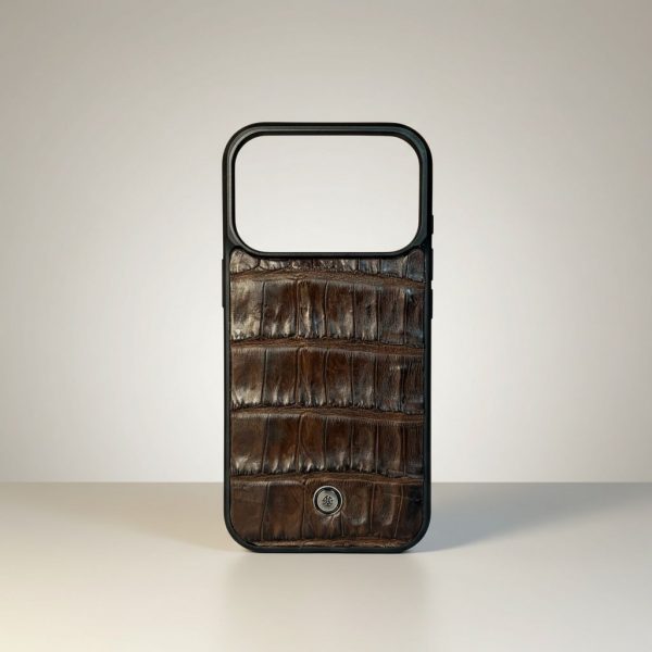 Funda De Piel De Cocodrilo Café Exclusiva Para iPhone 17 Pro