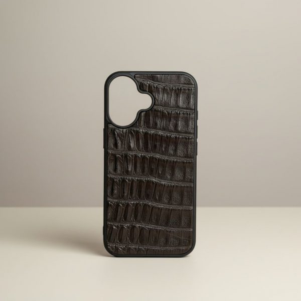 Funda De Piel De Cocodrilo Café Exclusiva Para iPhone 17