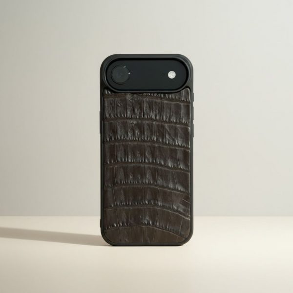 Funda De Piel De Cocodrilo Café Exclusiva Para iPhone 17 Air