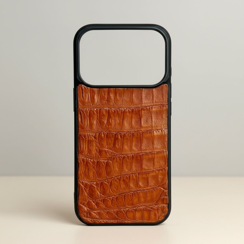 Funda De Piel De Cocodrilo Caoba Exclusiva Para iPhone 17 Pro
