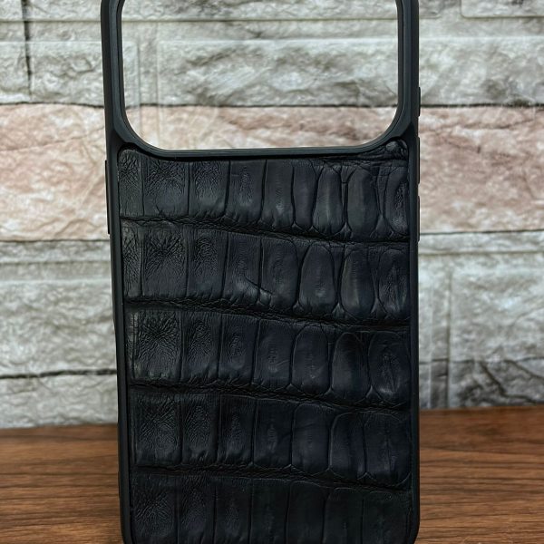 Funda De Piel De Cocodrilo Negro Exclusiva Para iPhone 17 Pro