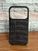 Funda De Piel De Cocodrilo Café Exclusiva Para iPhone 17 Pro