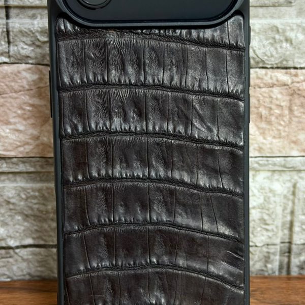 Funda De Piel De Cocodrilo Café Exclusiva Para iPhone 17 Air