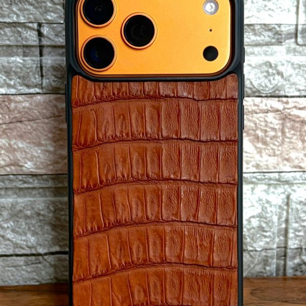 Funda De Piel De Cocodrilo Naranja Exclusiva Para iPhone 17 Pro Max