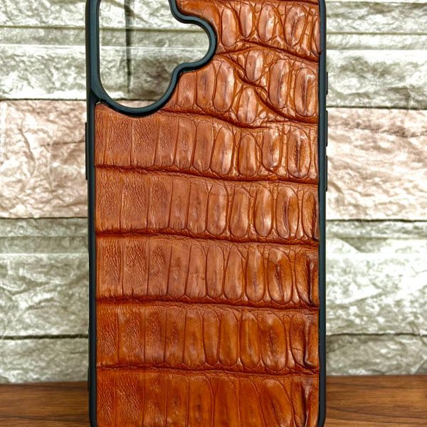 Funda De Piel De Cocodrilo Naranja Exclusiva Para iPhone 17