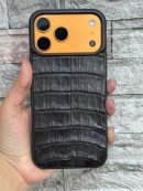 Funda De Piel De Cocodrilo Café Exclusiva Para iPhone 17 Pro Max