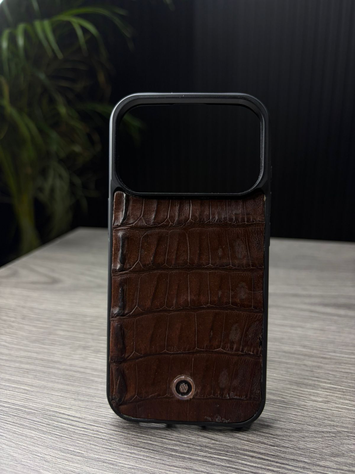 Funda De Piel De Cocodrilo Café Exclusiva Para iPhone 18 Pro - Image 2