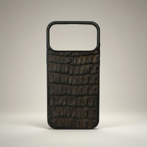 Funda De Piel De Cocodrilo Café Exclusiva Para iPhone 17 Pro Max