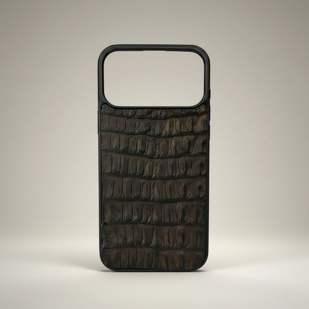 Funda De Piel De Cocodrilo Café Exclusiva Para iPhone 17 Pro Max
