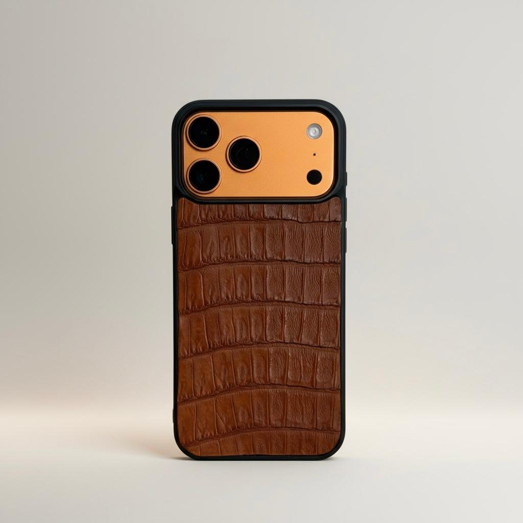 Funda De Piel De Cocodrilo Caoba Exclusiva Para iPhone 17 Pro Max