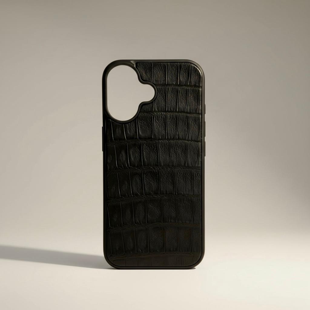 Funda De Piel De Cocodrilo Negro Exclusiva Para iPhone 17