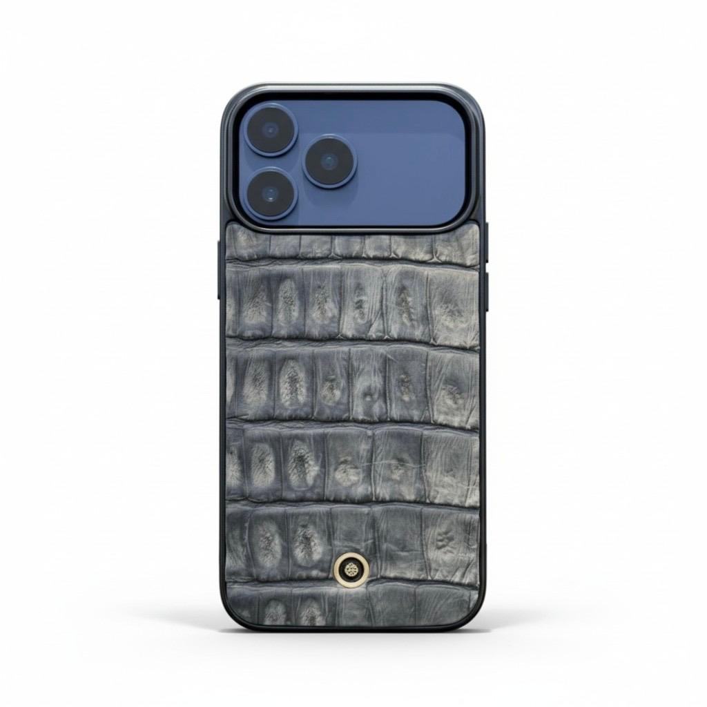 Funda De Piel De Cocodrilo Gris Exclusiva Para iPhone 17 Pro Max