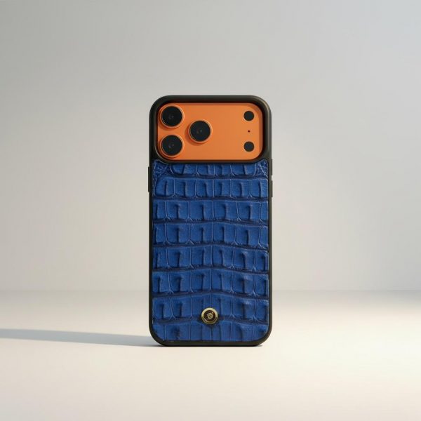 Funda De Piel De Cocodrilo Azul Exclusiva Para iPhone 17 Pro Max