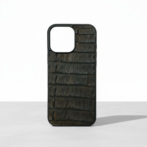 Funda Piel de Cocodrilo Negro para iPhone 16 Pro Max Genuina