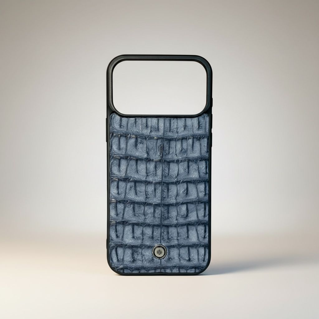 Funda De Piel De Cocodrilo Azul Cielo Exclusiva Para iPhone 17 Pro Max