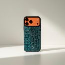 Funda De Piel De Cocodrilo Azul Verdoso Exclusiva Para iPhone 17 Pro Max