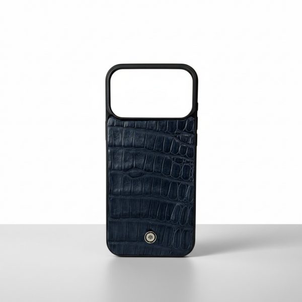 Funda De Piel De Cocodrilo Azul Marino Exclusiva Para iPhone 17 Pro Max